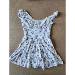Hollister white mini dress romper with purple flowers - Medium